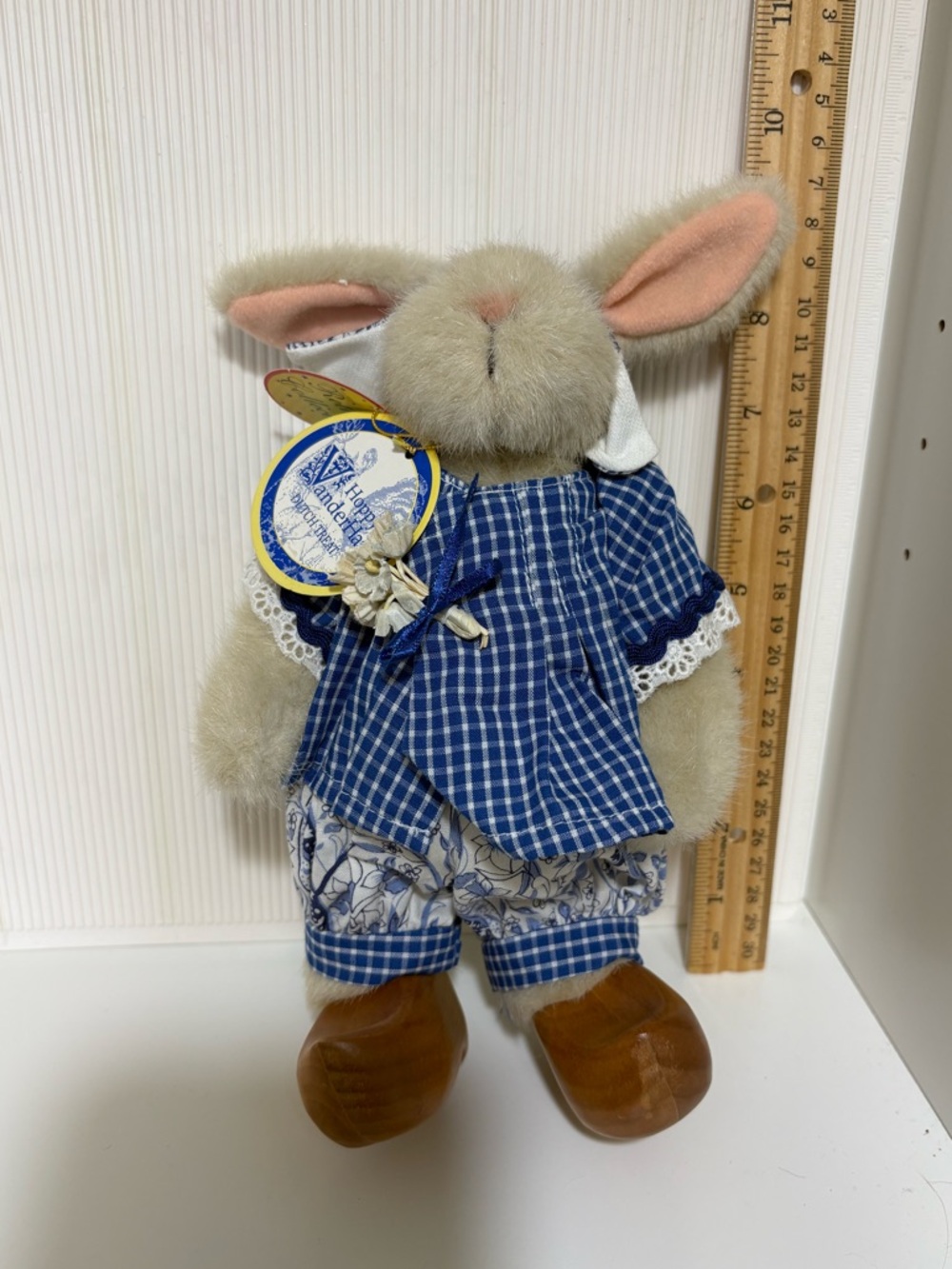Vintage Hoppy Vanderhare Dutch Treat “retired” Plush Bunny Doll in wooden clogs